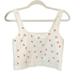 NWOT OQQ Cream/Red Cherry Crop Tank Top, Size XL